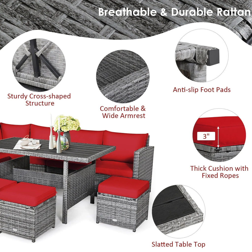 Costway 7 PCS Patio Rattan Dining Set Sectional Sofa Couch Ottoman - See Details