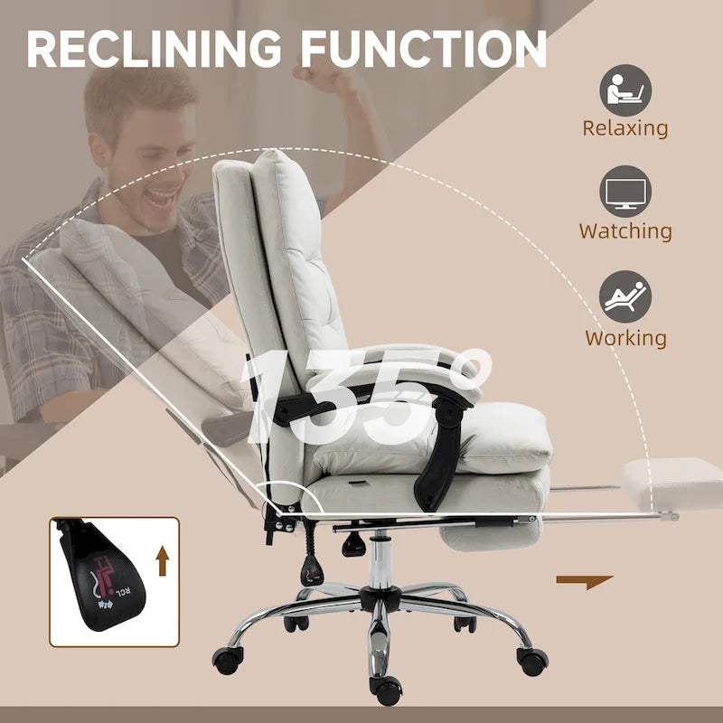 Fauteuil de bureau massant inclinable avec chauffage et vibrations | Microfibre | Blanc crème