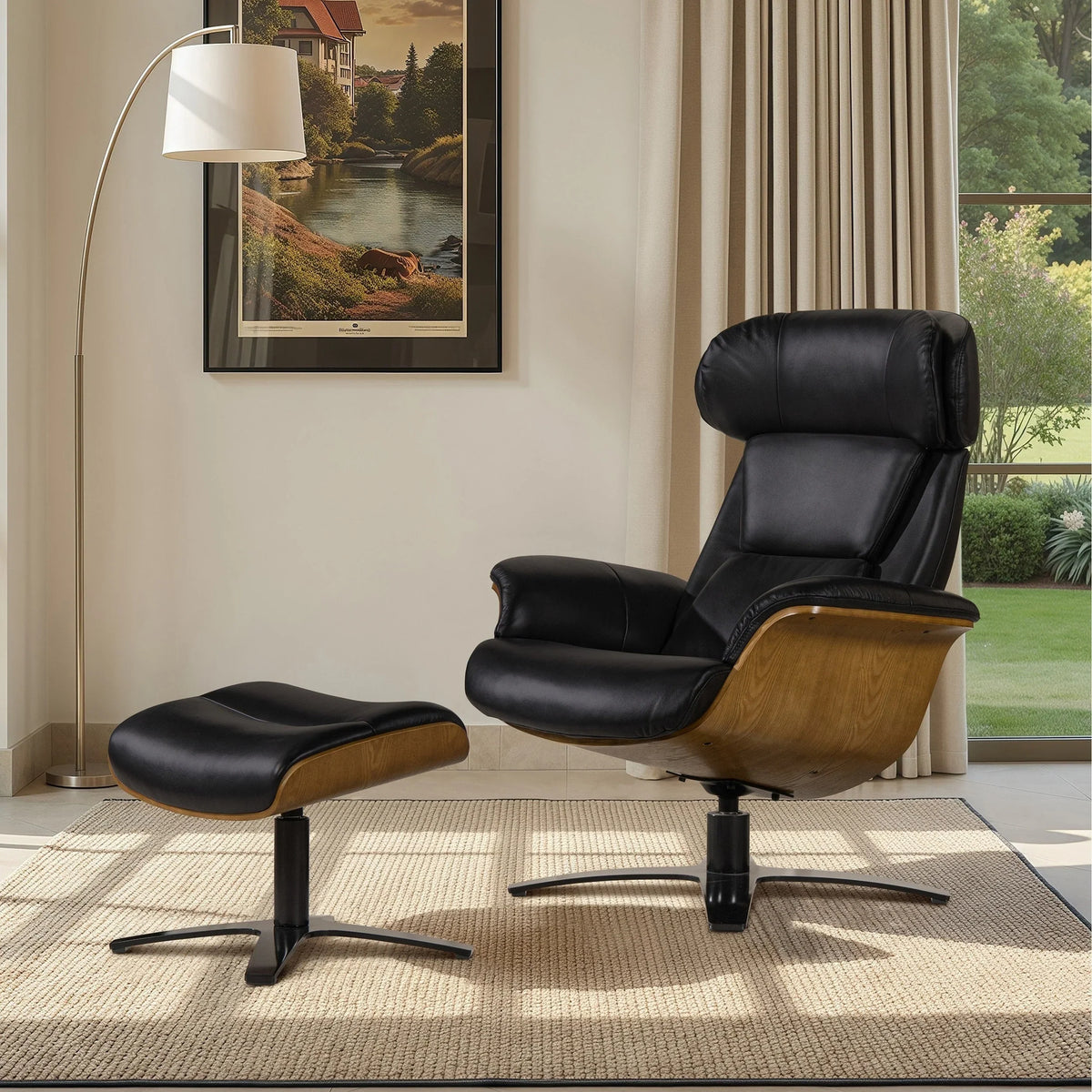 Jovan 31.5 Genuine Leather Recliner Lounge Chair with Ottoman