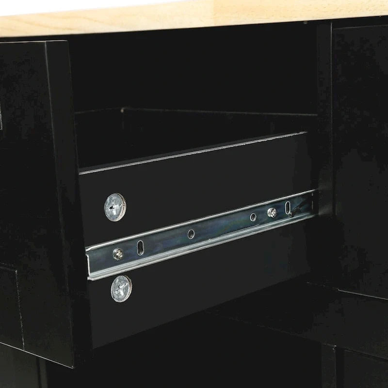 Kitchen Cart With Rubber Wood Drop-Leaf Countertop