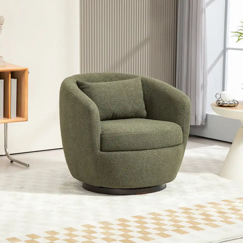 Upholstered Swivel Barrel Armchair with Storage Modern Living Room Side Chair for Bedroom/Office/Reading Spaces