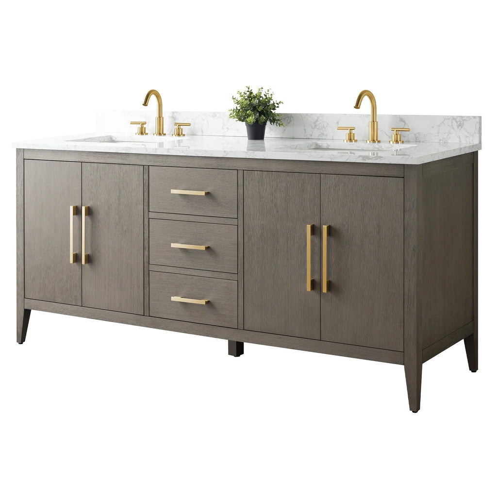 Vanity Art 72 Double Sink Bathroom Vanity Cabinet with Engineered Marble Top