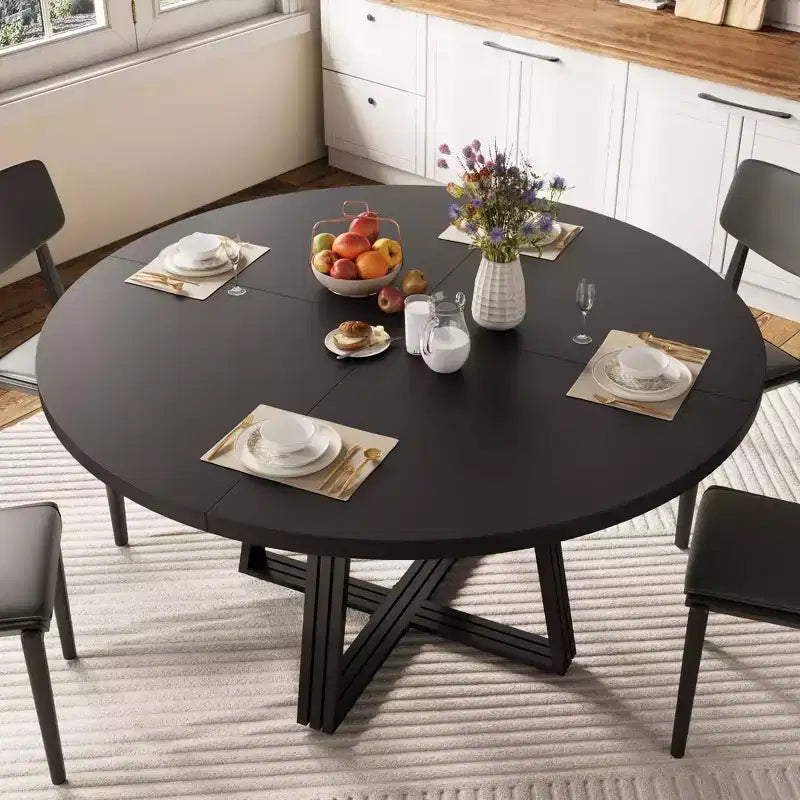 Table de salle à manger ronde pour 4 à 6 personnes, table de cuisine de 120 cm avec étagère de rangement, table à manger en bois avec base en métal pour salon, sans chaises