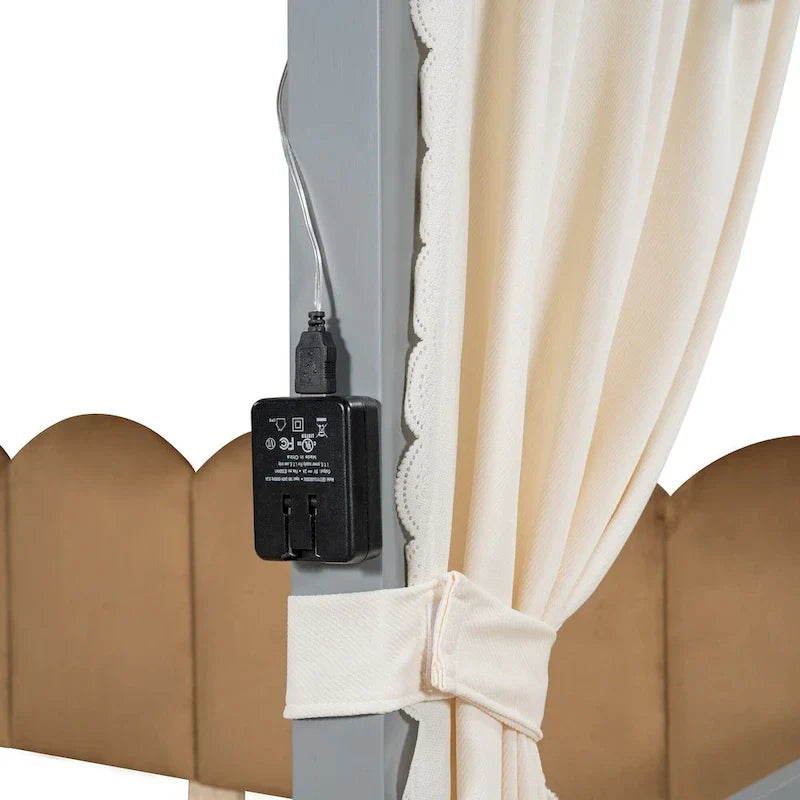Lit plateforme Montessori au sol en bois massif, style maisonnette avec toit arqué et lit gigogne, pour filles et garçons