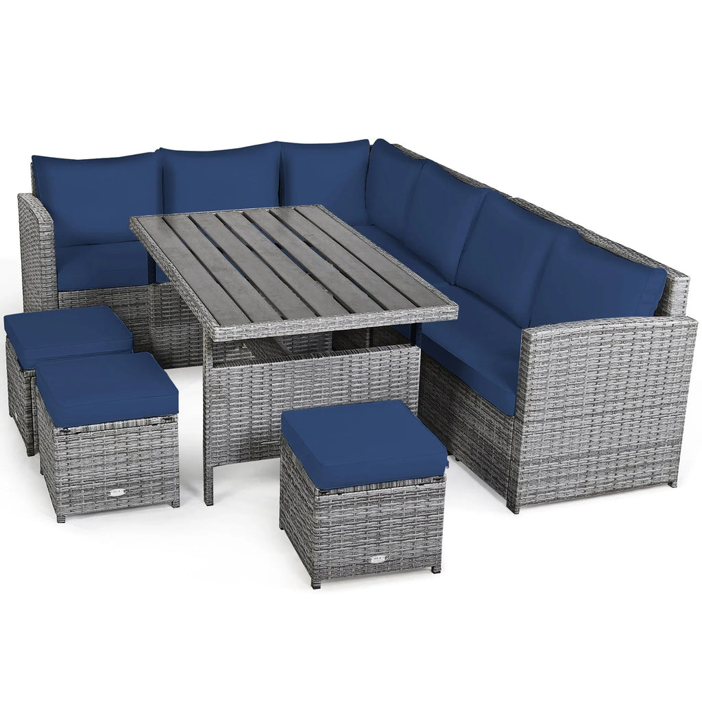 Costway 7 PCS Patio Rattan Dining Set Sectional Sofa Couch Ottoman - See Details